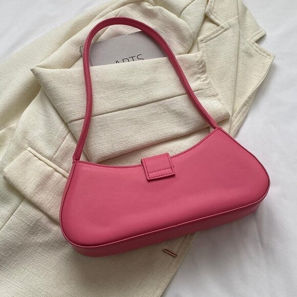 Pink Women's Medium Zipper Bag Minimalist Adjustable Strap Shoulder Bag - Picture 3 of 5